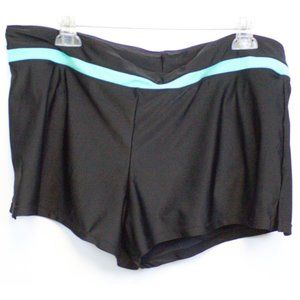 Zero X Posur Swimwear  Women Black Swim Shorts Blue Stripe Sz XXL Built-in Undie